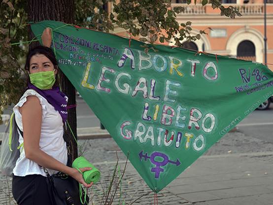 The Non Una di meno (Not one less) movement in Piazza Esquilino for free and safe abortion and against conscientious objection in public facilities on September 28, 2021 in Rome, Italy. On the occasion of the World Day for Free and Safe Abortion, the Coordination of Women's Consultatories and Free �K
