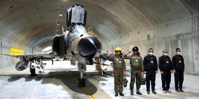 A fighter aircraft is seen at the first underground air force base, called "Eagle 44," at an undisclosed location in Iran.&nbsp;