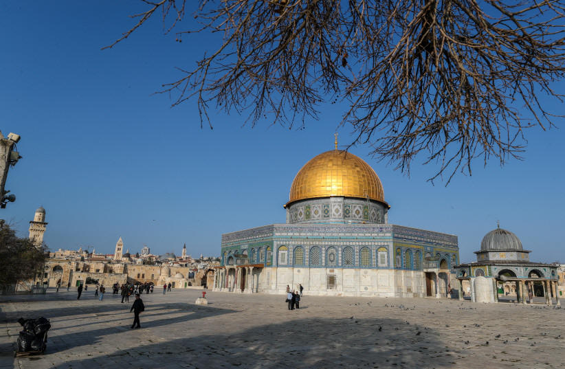 Tourist visit at the al-Aqsa Mosque compound on Temple Mount in the Old City of Jerusalem, on January 3, 2023.  (photo credit: JAMAL AWAD/FLASH90)