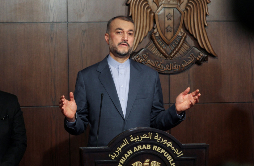 Iranian Foreign Minister Hossein Amirabdollahian speaks during a joint news conference with Syrian Foreign Minister Faisal Mekdad in Damascus, Syria, January 14, 2023. (credit: REUTERS/FIRAS MAKDESI)